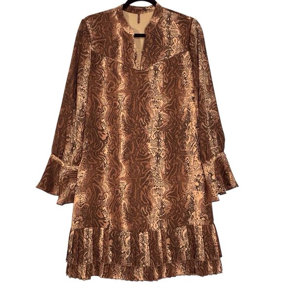 Scotch & Soda Maison Snake Print Dress Shift Medium Long Sleeve Pleated Hem NWT - Picture 1 of 13